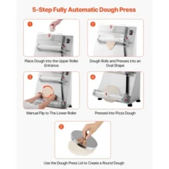 VEVOR Pizza Dough Roller Sheeter, 3-16 Inch Semi-automatic Stainless Steel Pizza Press, Electric 390W Pasta Maker, 260 Pcs Per Hour, Silver -Kitchen Appliances GUEST 00789817 e2ec 4ca7 9e1a 6a704b1320de