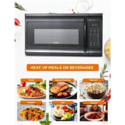 Commercial Chef 1.7 Cu. Ft. Over-The-Range Microwave Oven, 10 Power Levels, 300 CFM Hidden Vent Hood Fan, Touch Controls, 10 Preset Options, Black