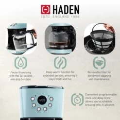 Haden 12 Cup Programmable Drip Coffee Maker Coffee Machine Bundled With Heritage 4 Slice Wide Slot Stainless Steel Toaster, Turquoise & Chrome -Kitchen Appliances GUEST 02be3fef 7dae 4dad a1de 7e1074898f38