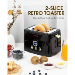 ZACHVO 2 Slice Toaster, Retro Bread Toaster With LED Display-Black
