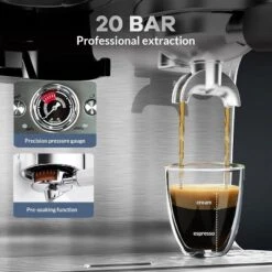 20 Bar Espresso Machine 1500W Semi-Automatic Coffee Maker With Grinder & 2.8L Water Tank & Frother Steam Wand & Built-in Container -Kitchen Appliances GUEST 044fcfa6 8045 42a3 af19 27aa5c84bf1f
