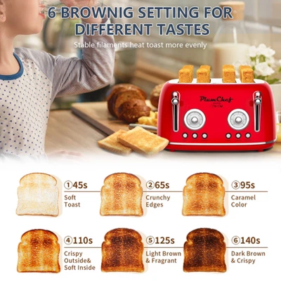 ELJGET Toaster 4 Slice, Retro Stainless With 6 Bread Shade Settings, 1.5''Wide Slots Toaster With Cancel/Defrost/Bagel, Dual Independent Control Panel 3 ELJGET Toaster 4 Slice, Retro Stainless With 6 Bread Shade Settings, 1.5''Wide Slots Toaster With Cancel/Defrost/Bagel, Dual Independent Control Panel - Image 3