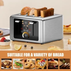 WHALL Stainless Steel Touchscreen Toaster 4 Slice, 6 Shade Settings, Bagel, Cancel, Defrost Functions -Kitchen Appliances GUEST 075579d0 1597 465e b4b3 e8ec278e0368
