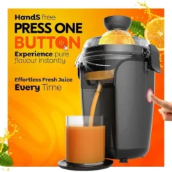 Eurolux Hands-Free Electric Citrus Juicer, Powerful Motor, Easy To Clean, Gray