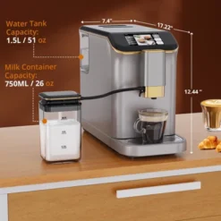 20 Bar Coffee Machine With Milk Tank, Grinder & Touch Display (Silver-Gold)