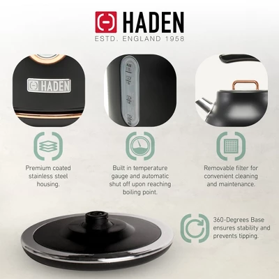 Haden Dorset 1.7 Liter Stainless Steel Electric Kettle With 360-Degree Base Bundled With 4 Slice Wide Slot Stainless Steel Toaster, Black & Copper 2 Haden Dorset 1.7 Liter Stainless Steel Electric Kettle With 360-Degree Base Bundled With 4 Slice Wide Slot Stainless Steel Toaster, Black & Copper - Image 2