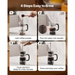 VEVOR French Press Coffee Maker, 34 Ounce 1 Liter Borosilicate Glass Coffee Press Tea Maker With Stainless Steel Filter, Silver -Kitchen Appliances GUEST 12b5e4f8 5b13 4a49 a5d9 2c11d1db8a85