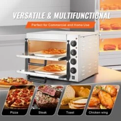 VEVOR Commercial Pizza Oven Countertop, 16" Double Deck Layer, Stainless Steel Electric Pizza Oven With Stone And Handle -Kitchen Appliances GUEST 14242486 7d71 45cc 95f9 1f14c19098ef