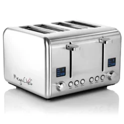 MegaChef 4 Slice Stainless Steel Toaster - Silver: 1800W, Automatic Shut-Off, Reheat & Defrost, Bagel Function, 90-Day Warranty -Kitchen Appliances GUEST 15e81ead f279 418d b0fc bdf57931280f