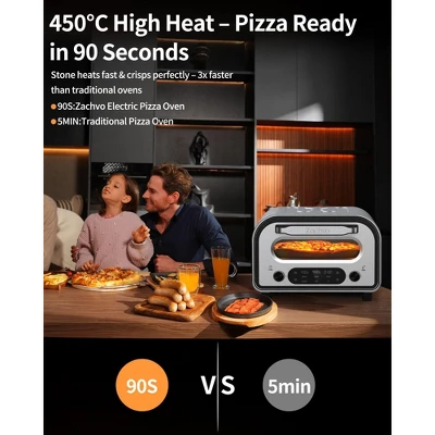 ZACHVO 1700W Electric Pizza Oven, 842°F Max, 90-Second Pizza, 12.6 Inches Stone, 5 Presets, Black 3 ZACHVO 1700W Electric Pizza Oven, 842°F Max, 90-Second Pizza, 12.6 Inches Stone, 5 Presets, Black - Image 3