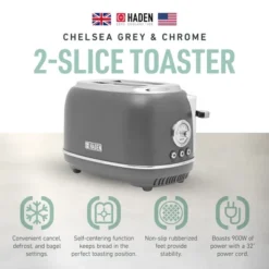 Haden Chelsea Stainless Steel 2 Slice Toaster, Extra Wide Slots