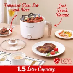 Brentwood 1.6-Qt. Multi-Function Electric Hot Pot Cooker With Stainless Steel Food Steamer And Ceramic Non-Stick Coating, White, HPS-3172W -Kitchen Appliances GUEST 18188758 c178 4c82 b693 6815c3092770
