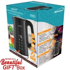 Brentwood 1,100-Watt 1.7-L Cordless Cool-Touch Digital Electric Kettle With Stainless Steel Interior, BTWKT2015DBK In Black