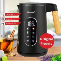 Brentwood 1,100-Watt 1.7-L Cordless Cool-Touch Digital Electric Kettle With Stainless Steel Interior, KT-2014DBK In Black -Kitchen Appliances GUEST 1c515b36 ac97 4fc8 9612 3e64c64b2b94