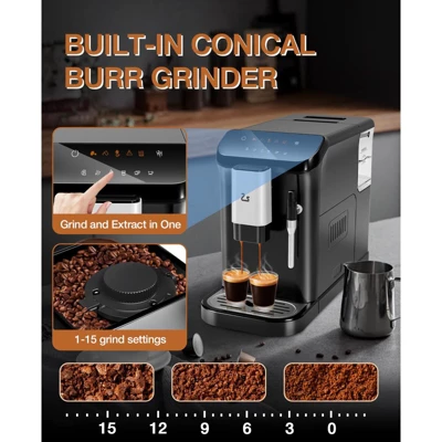 Espresso Machine With Grinder, 20 Bar Professional Espresso Maker With Milk Frother Steam Wand 1 Espresso Machine With Grinder, 20 Bar Professional Espresso Maker With Milk Frother Steam Wand