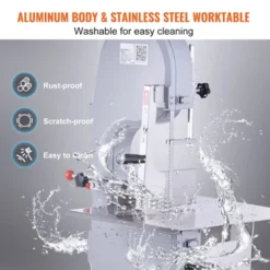 VEVOR Electric Meat Bandsaw, 1100W Stainless Steel Countertop Bone Sawing Machine, Workbeach 19.3" X 15", 0.16-7.9 Inch Cutting Thickness, Silver -Kitchen Appliances GUEST 1d0acd47 cfea 45bb b501 28a54709fb24