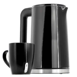 MegaChef 1.7L Double Wall Stainless Steel Electric Tea Kettle Black: 1000W, Hand Wash, 90-Day Warranty, Plastic Handle -Kitchen Appliances GUEST 1f72f44c 8ce6 491c 95f3 dfa2d60b23d8
