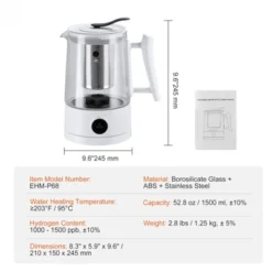VEVOR Hydrogen Water Pitcher Generator, 1.5 L / 52.8 Oz Large Capacity Hydrogen Generator Water Kettle, SPE And PEM Technology -Kitchen Appliances GUEST 1fd4144c f993 454c 899f 0d87d86e35b4