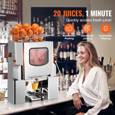 VEVOR Commercial Orange Juicer Machine, 120W Automatic Juice Extractor, Stainless Steel Orange Squeezer 20 Oranges/Minute, With Pull-Out Filter Box 2 VEVOR Commercial Orange Juicer Machine, 120W Automatic Juice Extractor, Stainless Steel Orange Squeezer 20 Oranges/Minute, With Pull-Out Filter Box - Image 2