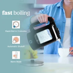 NELO Electric Kettle With Keep Warm Function, Sleek Glass Window Double Wall Design, LED Indicator Lights, Auto Shut-Off, BPA-Free, 1.7 Liters