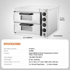 VEVOR Commercial Pizza Oven Countertop, 16" Double Deck Layer, Stainless Steel Electric Pizza Oven With Stone And Handle -Kitchen Appliances GUEST 21df7681 b093 4ca1 afeb 2c0a9a3b0bb6