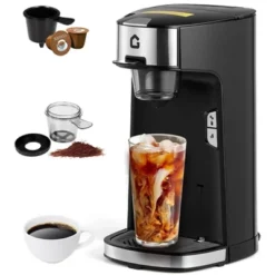 Single Serve Coffee Maker, Small K Pod Coffee Machine For Ground & Tea Bag,Hot&Iced Coffee Maker With 18.6 Oz Water Tank, Adjustable Drip Tray