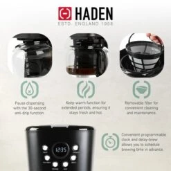 Haden 12 Cup Programmable Drip Coffee Maker Coffee Machine Bundled With Heritage 2 Slice Wide Slot Stainless Steel Toaster, Turquoise & Chrome -Kitchen Appliances GUEST 22f08ce0 989a 4096 96c6 5e6938d8dbd2