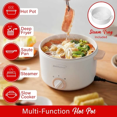 Brentwood 3.2-Qt. Multi-Function Electric Hot Pot Cooker With Food Steamer And Ceramic Non-Stick Coating, White, HPS-3302W 2 Brentwood 3.2-Qt. Multi-Function Electric Hot Pot Cooker With Food Steamer And Ceramic Non-Stick Coating, White, HPS-3302W - Image 2