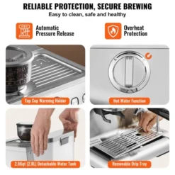 VEVOR Espresso Machine With Grinder, 15 Bar Semi-Automatic Espresso Coffee Maker With Milk Frother Steam Wand, Removable Water Tank & Pressure Gauge -Kitchen Appliances GUEST 241b5894 964a 4f26 939c df3ce39ddcbe