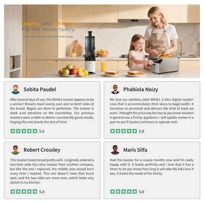 Whall® Stainless Steel Smart Toaster, 2 Slice | Projection Touchscreen, 1.5" Extra-Wide Slots, Digital Timer, Reheat & Defrost, Removable Crumb Tray 8 Whall® Stainless Steel Smart Toaster, 2 Slice | Projection Touchscreen, 1.5" Extra-Wide Slots, Digital Timer, Reheat & Defrost, Removable Crumb Tray - Image 8