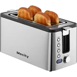 Mecity 4-Slice Long Slot Toaster - Stainless Steel, 1300W, 6 Browning Settings, With Warming Rack & Removable Crumb Tray -Kitchen Appliances GUEST 2503e8e9 3385 4d01 947c 806f246dd00f
