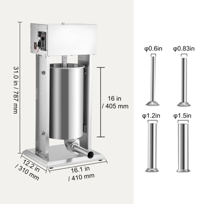 VEVOR Electric Stuffer, 15L Large Capacity, 260W Vertical Sausage Stuffer With Speed Stepless, 304 Stainless Steel Sausage Machine, Silver 7 VEVOR Electric Stuffer, 15L Large Capacity, 260W Vertical Sausage Stuffer With Speed Stepless, 304 Stainless Steel Sausage Machine, Silver - Image 7