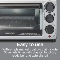 Proctor Silex 4-Slice Toaster Oven - Black: Countertop, Small, Freestanding, Includes Crumb Tray & Baking Pan -Kitchen Appliances GUEST 2587de97 6b67 4d61 b80b 06323b1a13e9