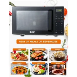 Commercial Chef 5-in-1 Microwave Air Fryer Combo, 0.9 Cu. Ft., With Turntable, Air Fry Kit & Baking Tray, Black With Stainless Steel Interior