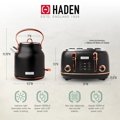 Haden Heritage 4 Slice Wide Slot Stainless Steel Toaster Bundled With 1.7 Liter Stainless Steel Electric Water Kettle, Black & Copper 4 Haden Heritage 4 Slice Wide Slot Stainless Steel Toaster Bundled With 1.7 Liter Stainless Steel Electric Water Kettle, Black & Copper - Image 4