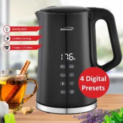 Brentwood 1,100-Watt 1.7-L Cordless Cool-Touch Digital Electric Kettle With Stainless Steel Interior, BTWKT2015DBK In Black 11 Brentwood 1,100-Watt 1.7-L Cordless Cool-Touch Digital Electric Kettle With Stainless Steel Interior, BTWKT2015DBK In Black -Kitchen Appliances GUEST 282043f2 5c2d 4287 8ca2 e479cd2ef847