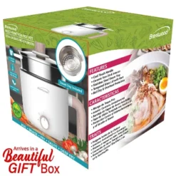 Brentwood 1.6-Qt. Multi-Function Electric Hot Pot Cooker With Stainless Steel Food Steamer And Ceramic Non-Stick Coating, White, HPS-3172W