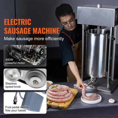 VEVOR Electric Sausage Stuffer, 25 L / 55 LBS Vertical Meat Stuffer, 400W Motor, Stepless Speed Control And Foot Pedal, Silver 2 VEVOR Electric Sausage Stuffer, 25 L / 55 LBS Vertical Meat Stuffer, 400W Motor, Stepless Speed Control And Foot Pedal, Silver - Image 2