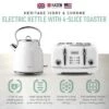 Haden Heritage 75012 1.7 Liter Stainless Steel Body Retro Electric Tea Kettle & Haden Heritage 75013 4 Slice Wide Slot Retro Toaster, Ivory White