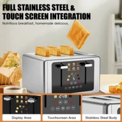 WHALL ULTRA 4 Slice Toaster, Stainless Steel Toaster With Touchscreen, Dual Control Panel, Extra Wide Slot Toaster 4 Slice -Kitchen Appliances GUEST 2b48b4b6 df70 48d7 bb90 5319e05972a0