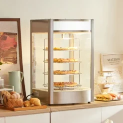 VEVOR Commercial Food Warmer Display For 14" Pizza, 4-Tier Pizza Warmer With Rotary Steam Heating, 86โ~185โ Temperature Control And Temp Display