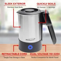 Brentwood 20 Ounce Stainless Steel Electric Travel Kettle -Kitchen Appliances GUEST 2de08d11 3a75 4f6e bb5f ae813d622e77
