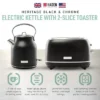 Haden Heritage 2 Slice Wide Slot Stainless Steel Toaster Bundled With 1.7 Liter Stainless Steel Electric Water Kettle, Black & Chrome