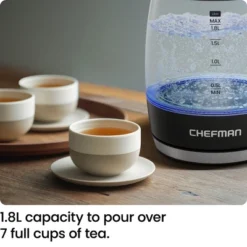 Chefman Rapid-Boil 1.8L Electric Kettle W/ Removable Lid And LED Indicator Lights - Black