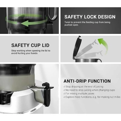 5.3 Inch Juicer, Self-Feeding Masticating Juicer Fit Whole Fruits, 250W Cold Press Juicer With High Juice Yield, BPA Free 7 5.3 Inch Juicer, Self-Feeding Masticating Juicer Fit Whole Fruits, 250W Cold Press Juicer With High Juice Yield, BPA Free - Image 7