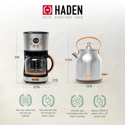 Haden Heritage 1.7 Liter Stainless Steel Electric Kettle Bundled With 12 Cup Drip Coffee Maker, Coffee Machine With Auto Shut-Off, Steel & Copper 4 Haden Heritage 1.7 Liter Stainless Steel Electric Kettle Bundled With 12 Cup Drip Coffee Maker, Coffee Machine With Auto Shut-Off, Steel & Copper - Image 4