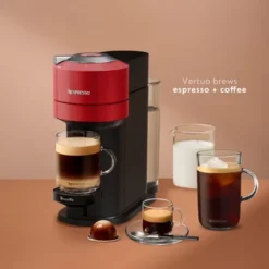 Nespresso Vertuo Next Coffee Maker & Espresso Machine By Breville - Red: Automatic Shut-Off, Includes 12 Capsules
