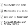 Chefman Multi-Speed Immersion Blender With Stainless Steel Blades - Black: Handheld 2-Speed, 300W, Dishwasher-Safe Parts