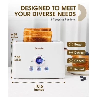 ZACHVO 2 Slice Toaster, Retro Bread Toaster With LED Display-White 4 ZACHVO 2 Slice Toaster, Retro Bread Toaster With LED Display-White - Image 4