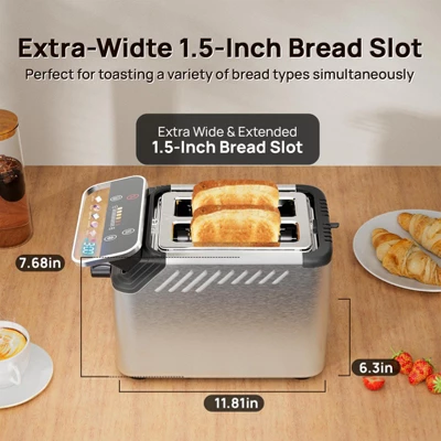 Whall® Stainless Steel Smart Toaster, 2 Slice | Projection Touchscreen, 1.5" Extra-Wide Slots, Digital Timer, Reheat & Defrost, Removable Crumb Tray 2 Whall® Stainless Steel Smart Toaster, 2 Slice | Projection Touchscreen, 1.5" Extra-Wide Slots, Digital Timer, Reheat & Defrost, Removable Crumb Tray - Image 2